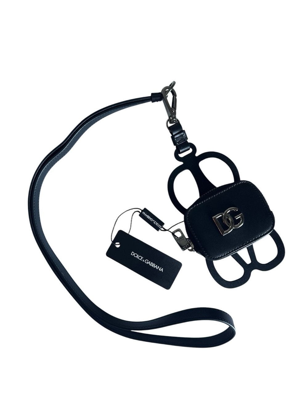 Dolce & Gabbana DG Logo Black Calfskin Leather Coin Purse Lanyard Wallet NWT - Picture 5 of 15